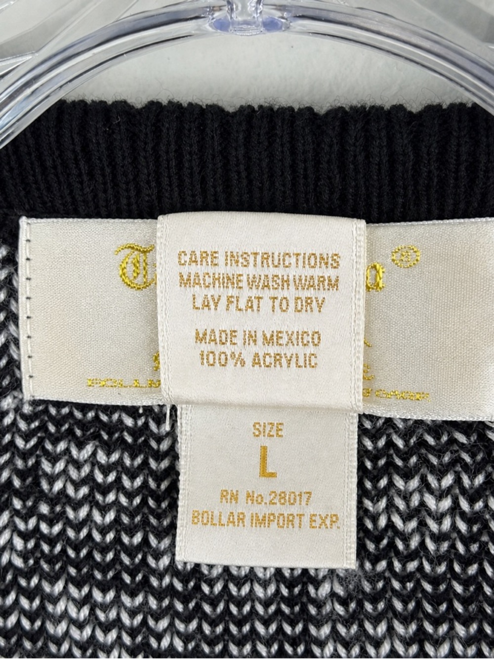 Vintage Tally-Ho Nordic Floral Knit Cardigan Sweater Black White L - Picture 5 of 6